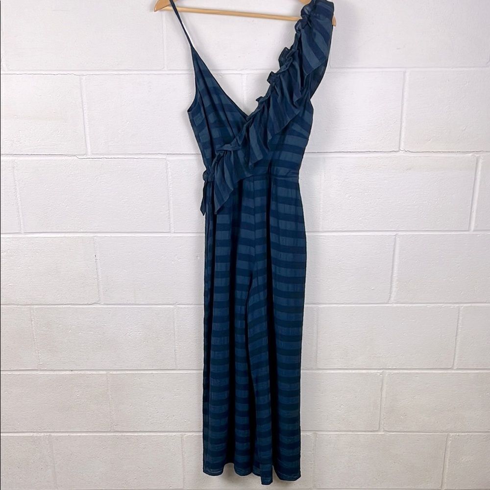 Tularosa Revolve women’s Florence navy striped ruffle cropped jumpsuit size S